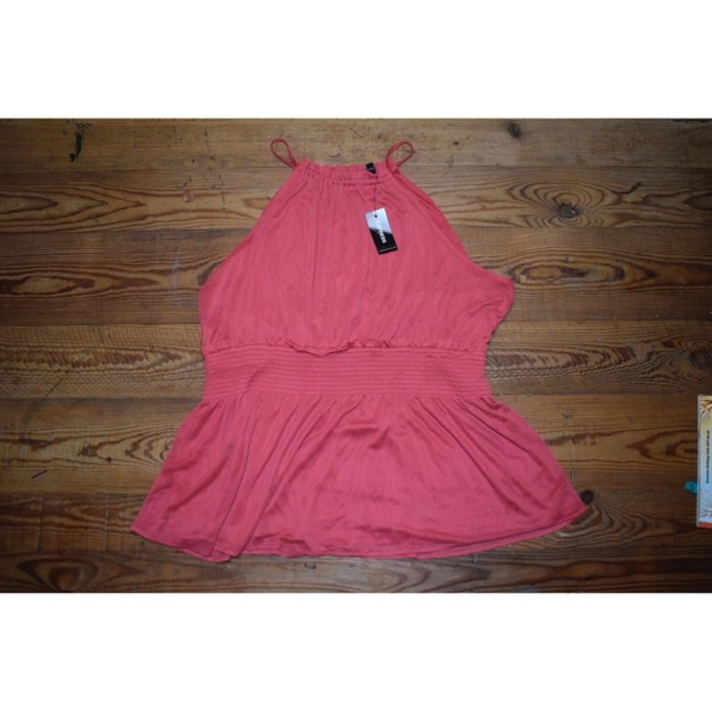 EXPRESS Coral Halter Top Womens Size L Sleeveless Peplum Blouse